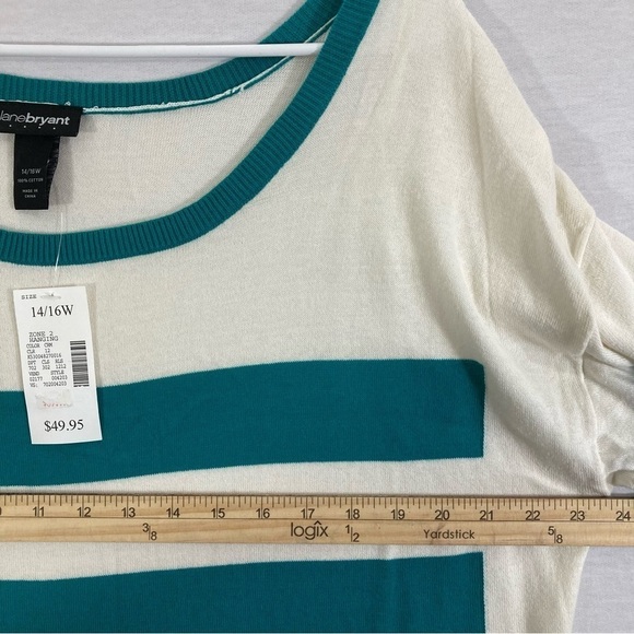 NWT Lane Bryant Green Striped Long Sleeve Pull-On Sweater Size 14/16W - Picture 5 of 8